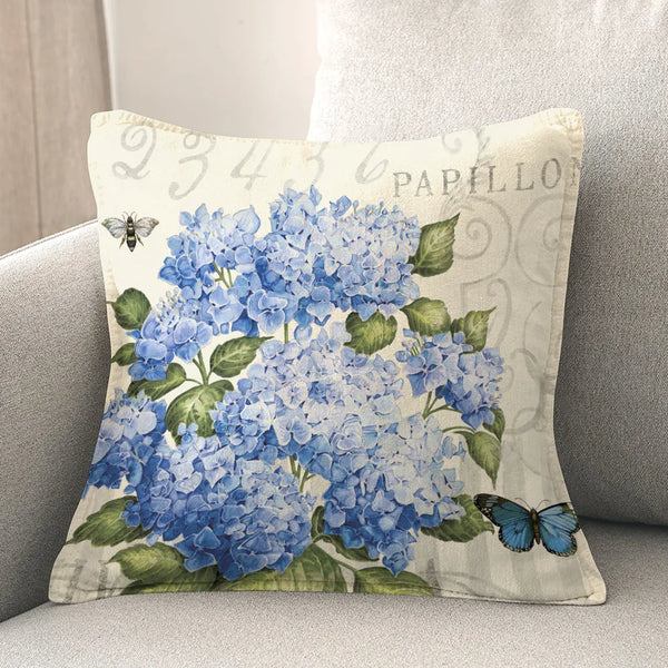 Large Scale Hydrangea Document Blue Floral Throw Pillow Cover