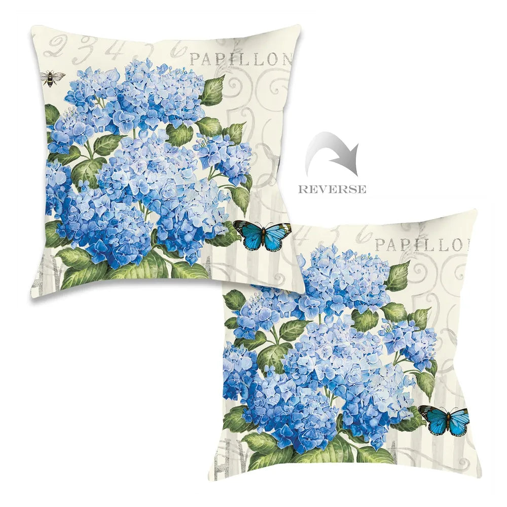 kathy ireland® HOME Papillon Hydrangea Blue Outdoor Decorative Pillow