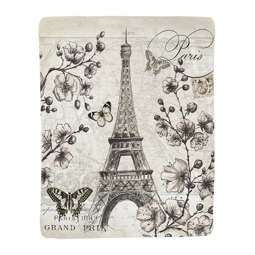 Paris in Bloom Sherpa Throw Blanket 