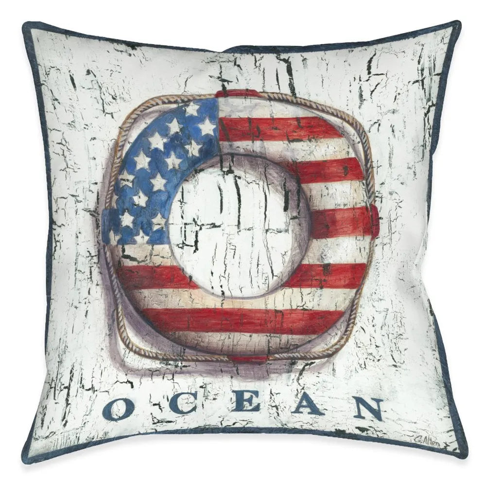Patriotic Coastal Anchor Outdoor Decorative Pillow