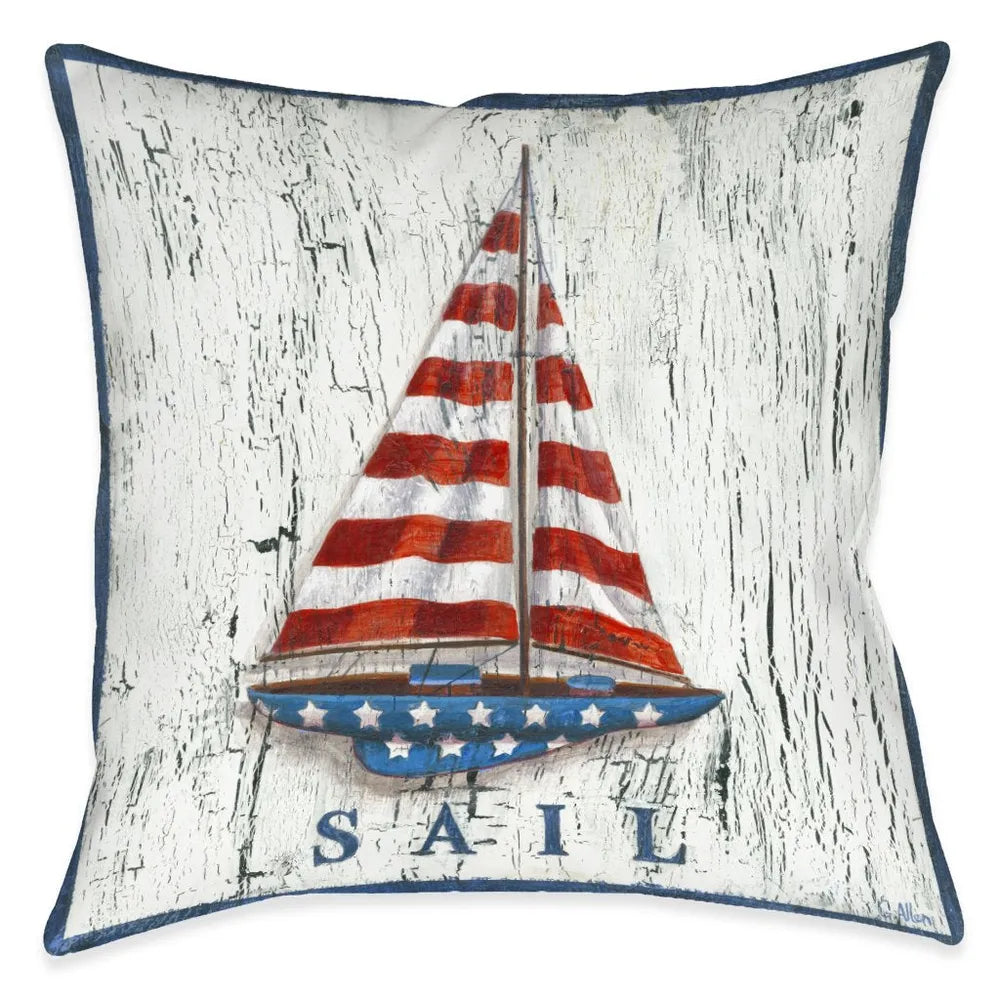 Patriotic Coastal Sail Outdoor Decorative Pillow