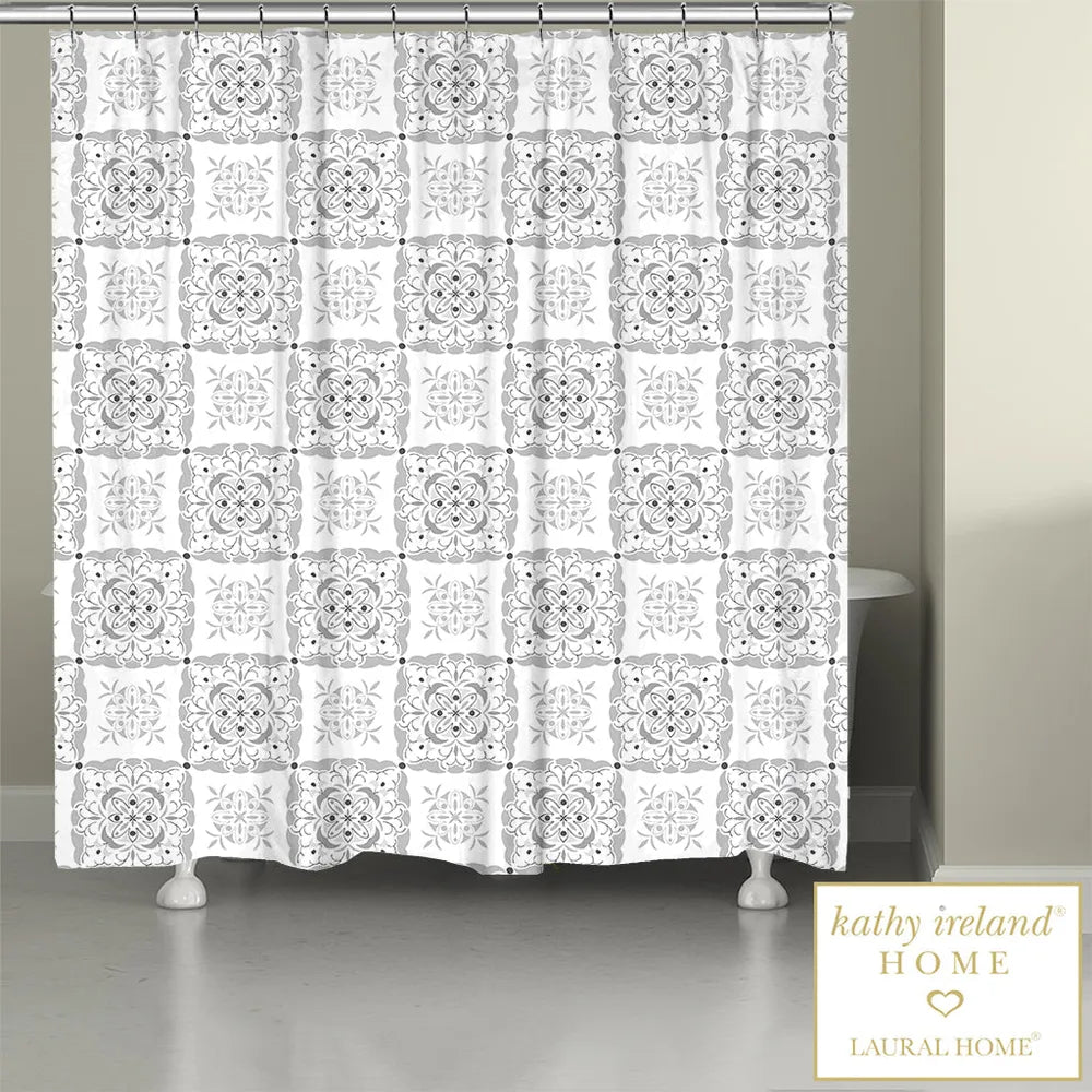 kathy ireland® HOME Peaceful Elegance Medallion Gray Shower Curtain