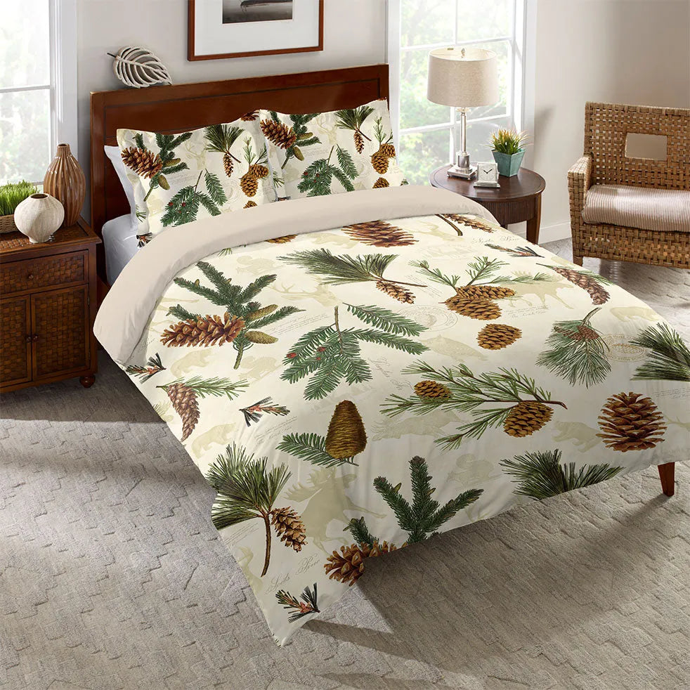 Queen Quilt Set - pine cone outlets motif