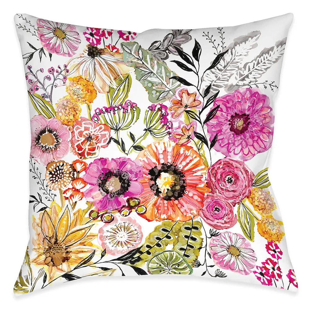 Pink Floral Garden Outdoor Decorative Pillow