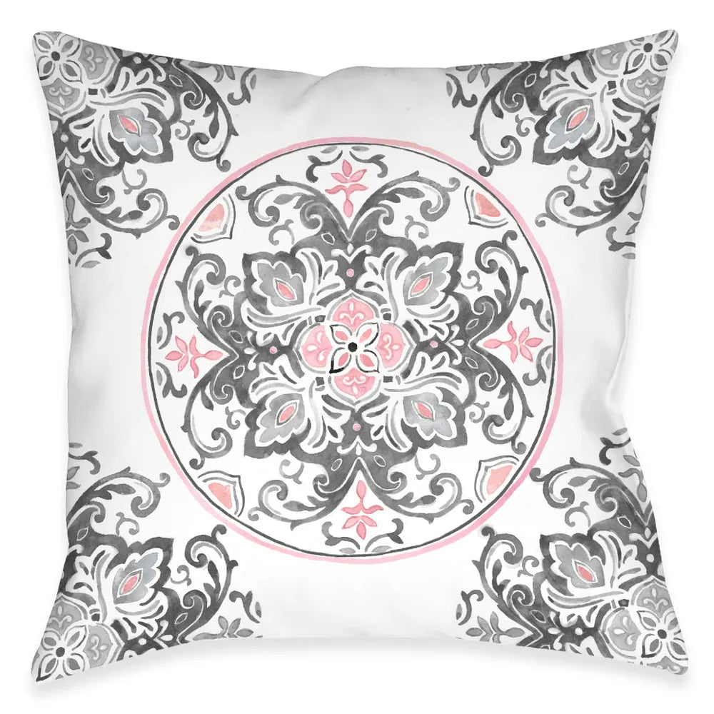 Pink Floral Medallion Outdoor Decorative Pillow