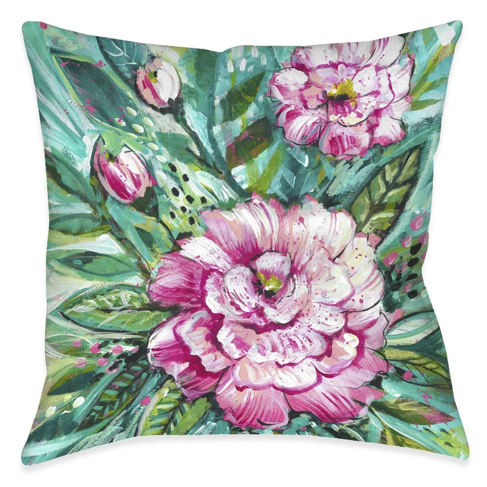 Pink Peonies Outdoor Decorative Pillow