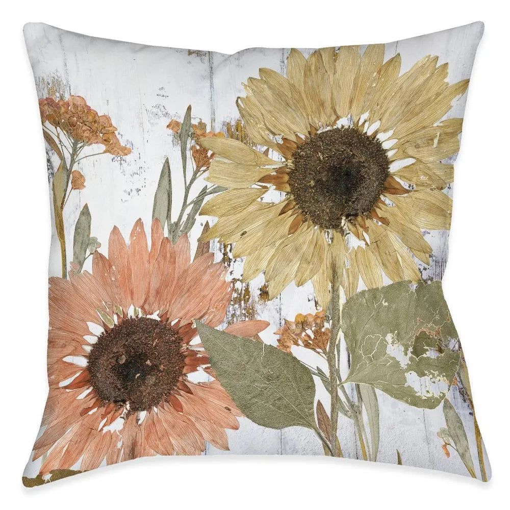 Pressed Autumn Sunflowers Outdoor Decorative Pillow