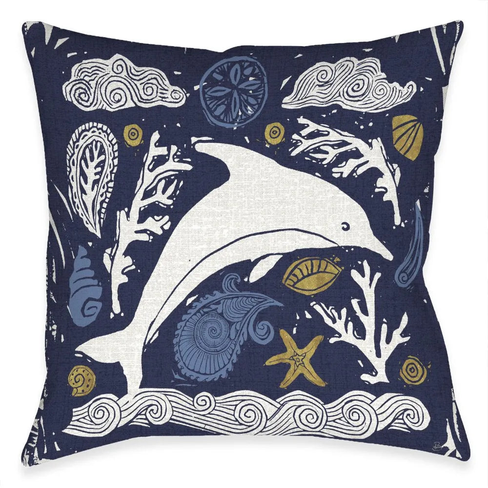 Primitive Coastal Dolphin Outdoor Decorative Pillow - Laural Home