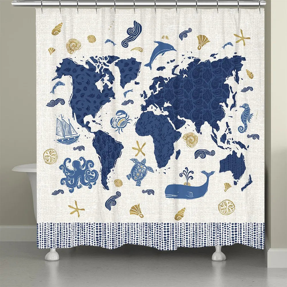 Primitive Coastal Map Shower Curtain