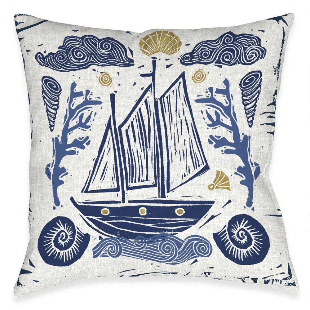 Primitive Coastal Sailboat Indoor Decorative Pillow