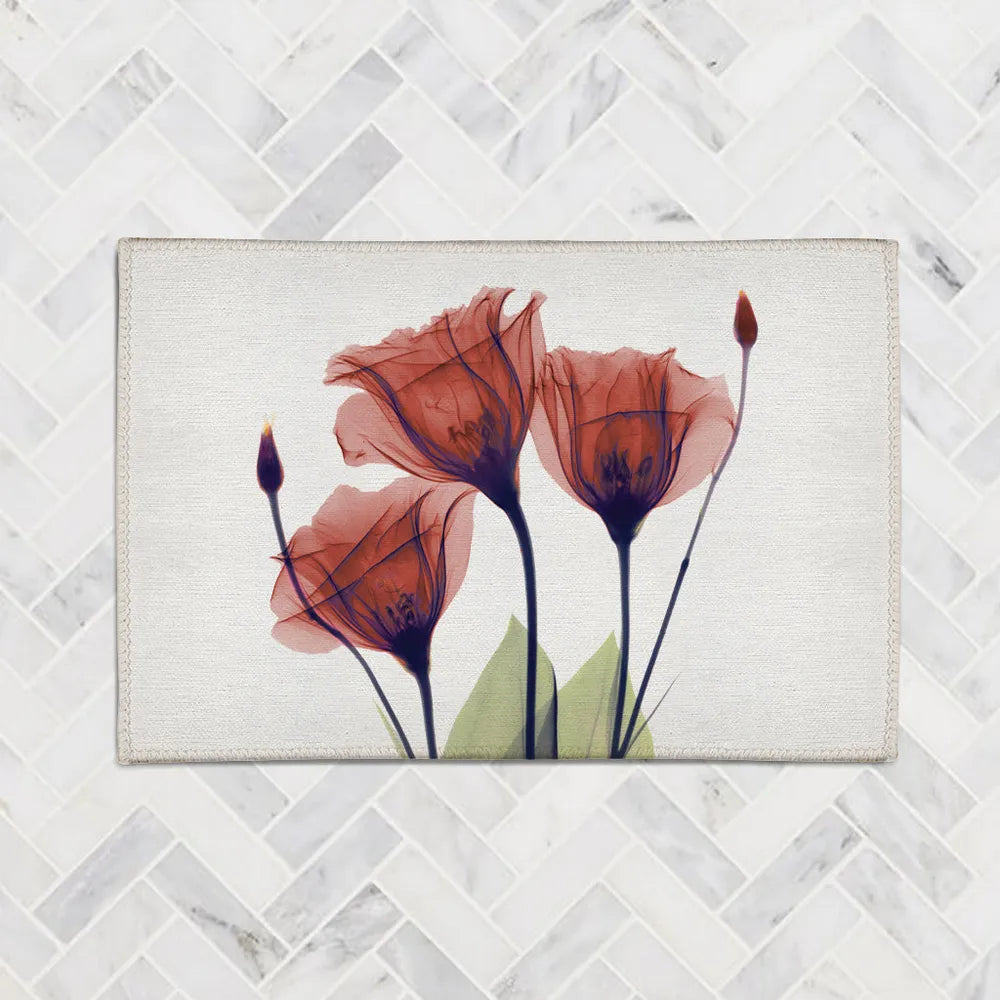 Red Gentian X-Ray Flowers Accent Rug