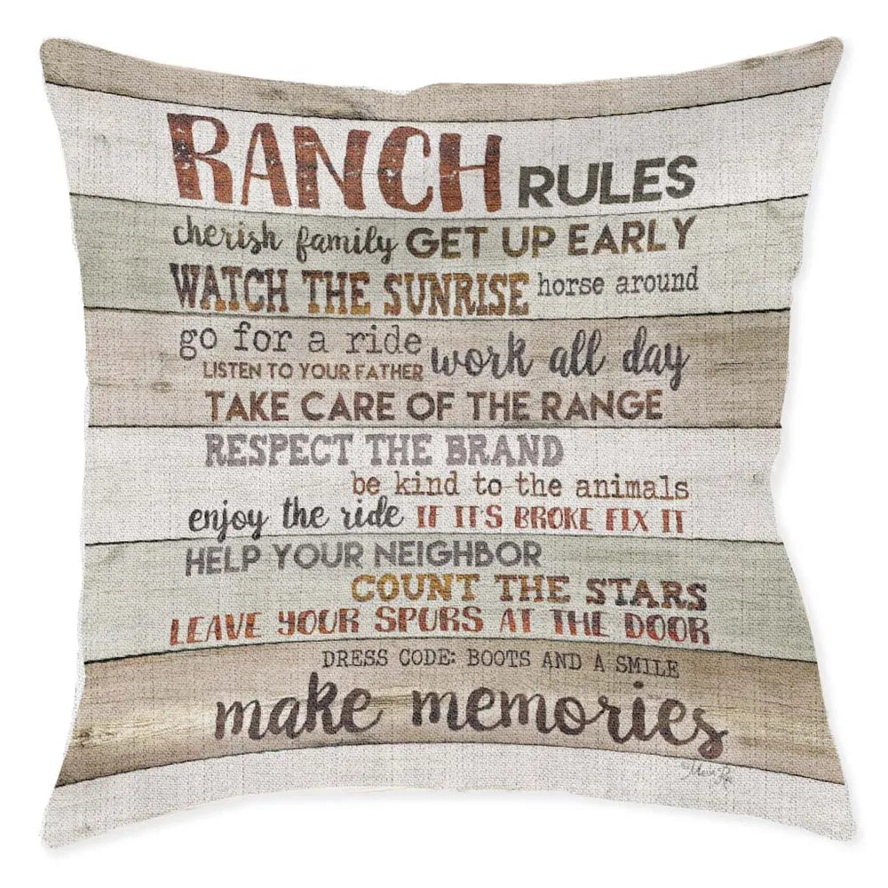 Rustic Ranch Rules Indoor Woven Decorative Pillow