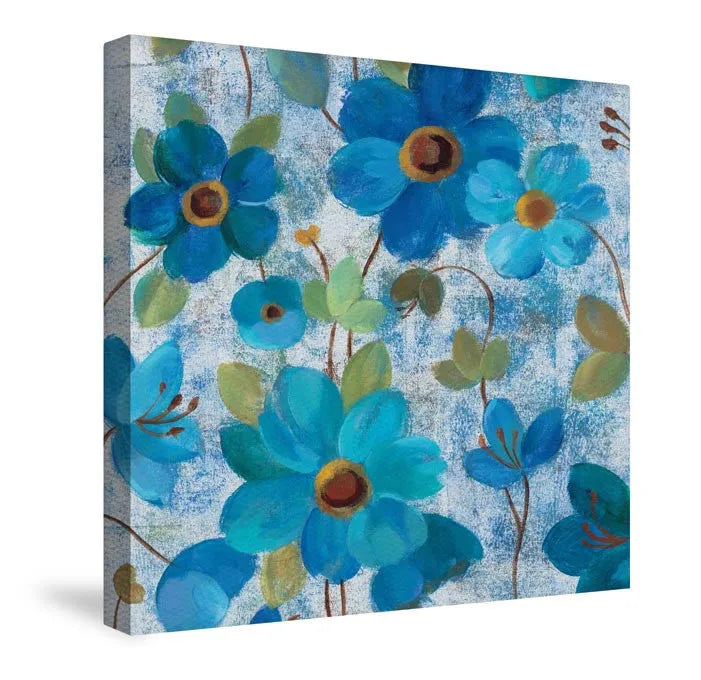 Floral Embroidery Teal I Canvas Wall Art 
