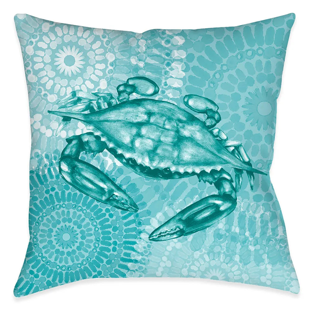 Sea Life Medallion Crab Outdoor Decorative Pillow