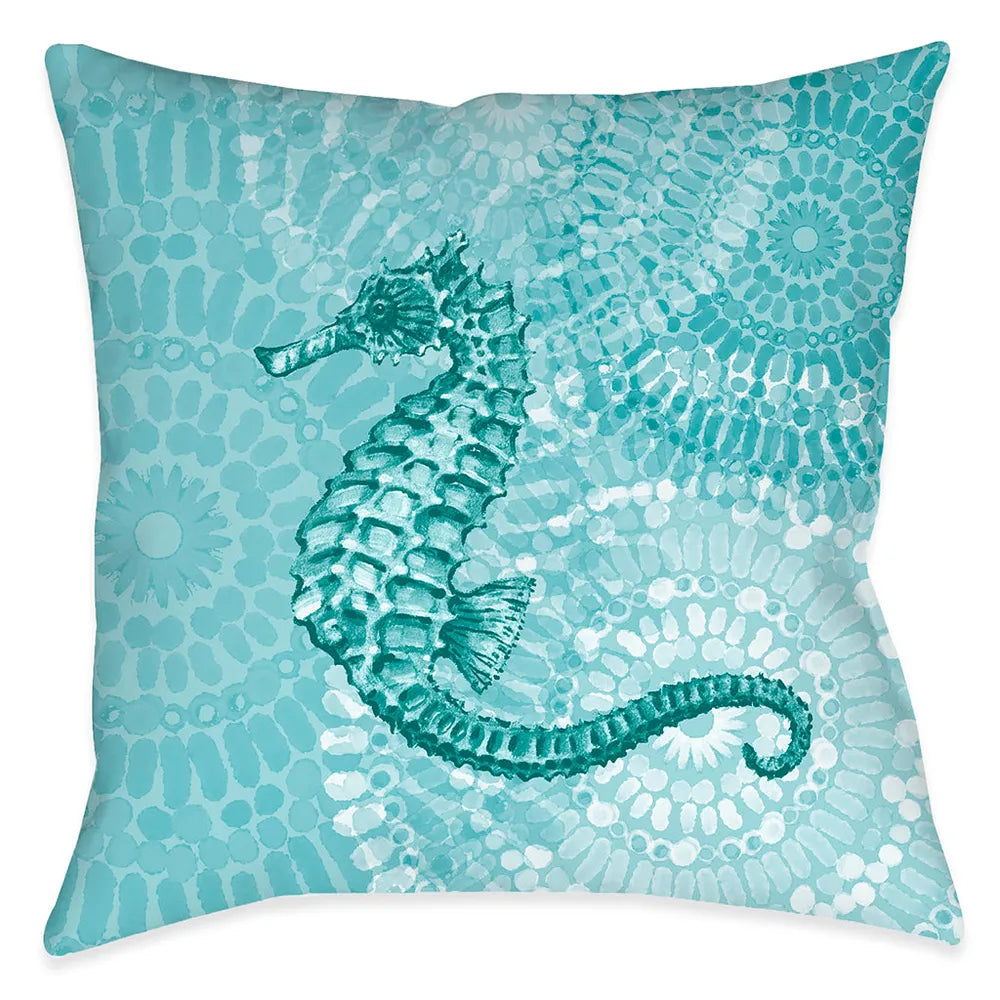 Sea Life Medallion Seahorse Outdoor Decorative Pillow