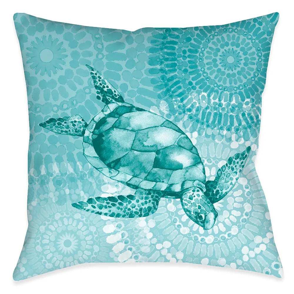 Sea Life Medallion Turtle Outdoor Decorative Pillow
