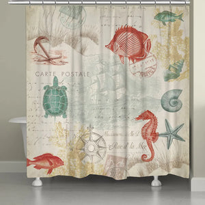 Coral Seaside Postcard Shower Curtain 