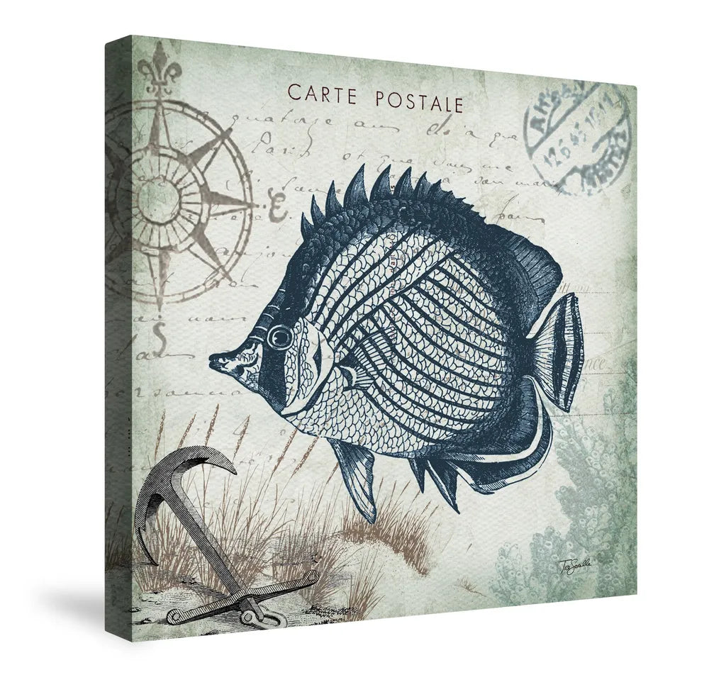Seaside Postcard Fish Canvas Wall Art 