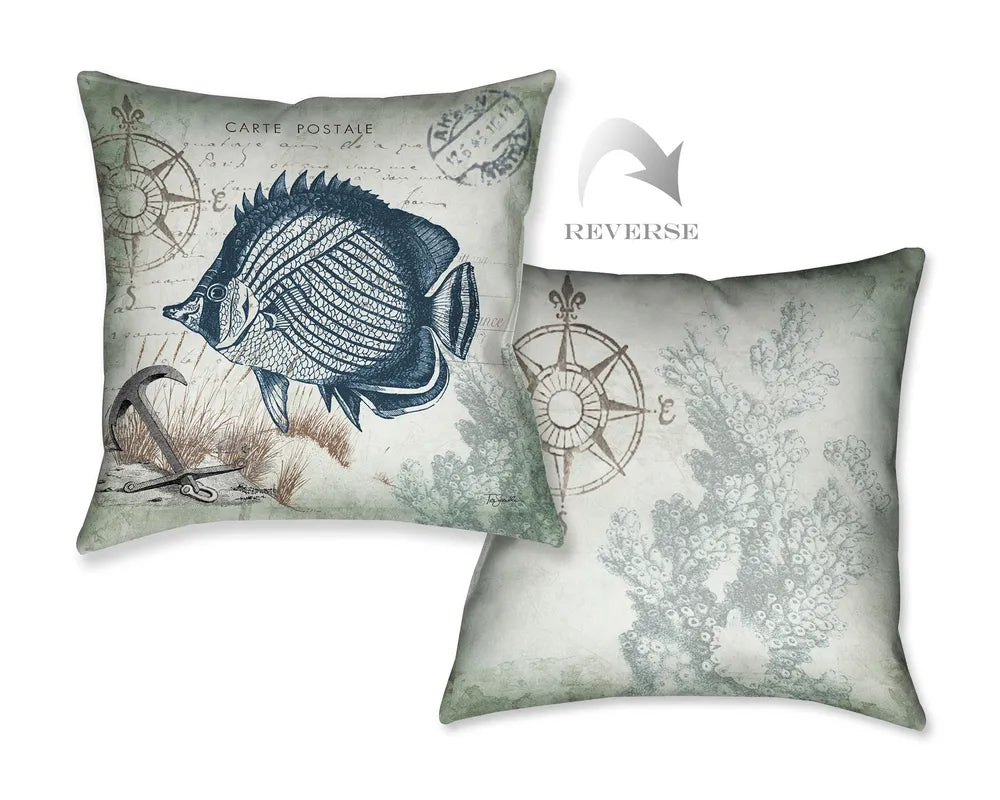 Seaside Postcard Fish Indoor Decorative Pillow 
