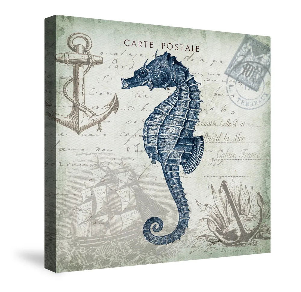 Seaside Postcard Seahorse Canvas Wall Art 