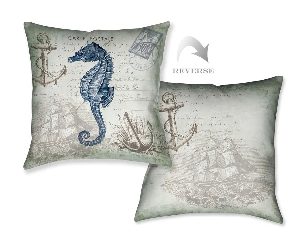 Seaside Postcard Seahorse Indoor Decorative Pillow 