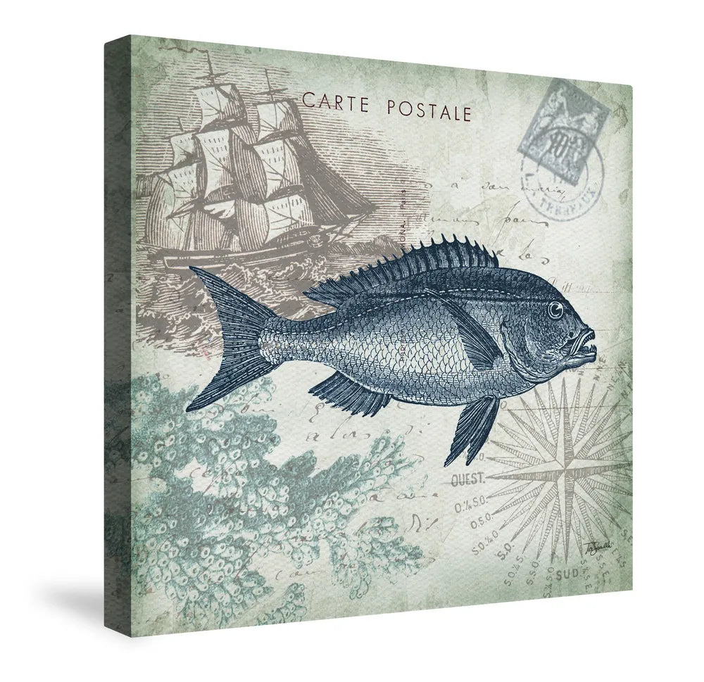Seaside Postcard Tuna Canvas Wall Art 