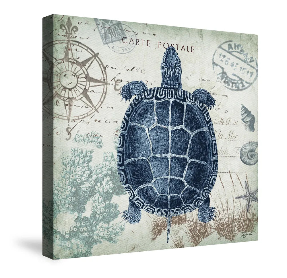 Seaside Postcard Turtle Canvas Wall Art 