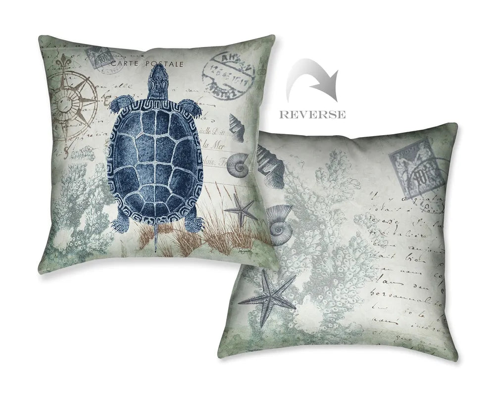 Seaside Postcard Turtle Indoor Decorative Pillow 