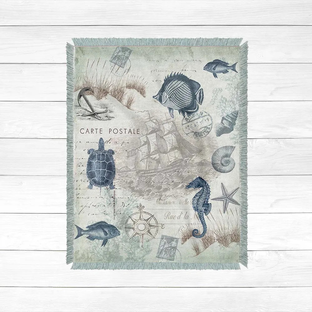Seaside Postcard Woven Throw Blanket - Laural Home