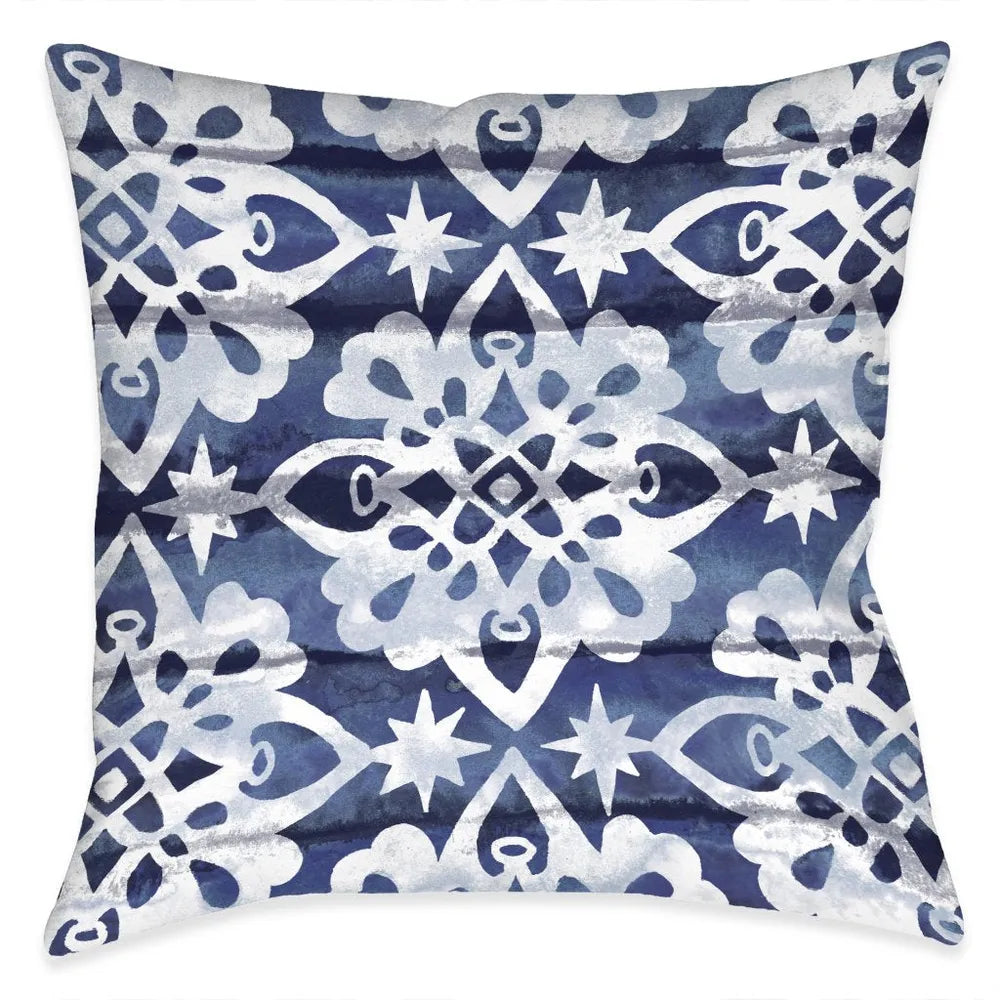 Indigo Shibori Medallion Light Outdoor Decorative Pillow