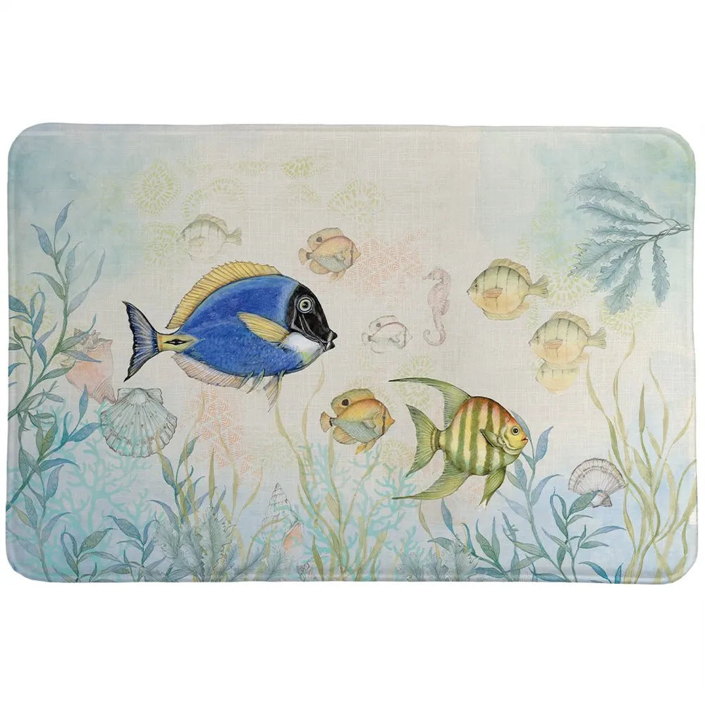 Shoreline Blue and Yellow Fish Memory Foam Rug