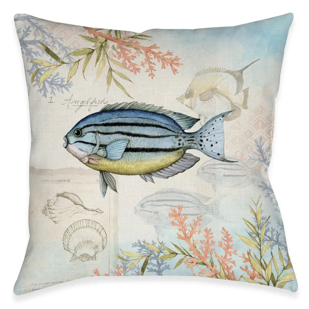 Shoreline Blue and Yellow Fish Outdoor Decorative Pillow