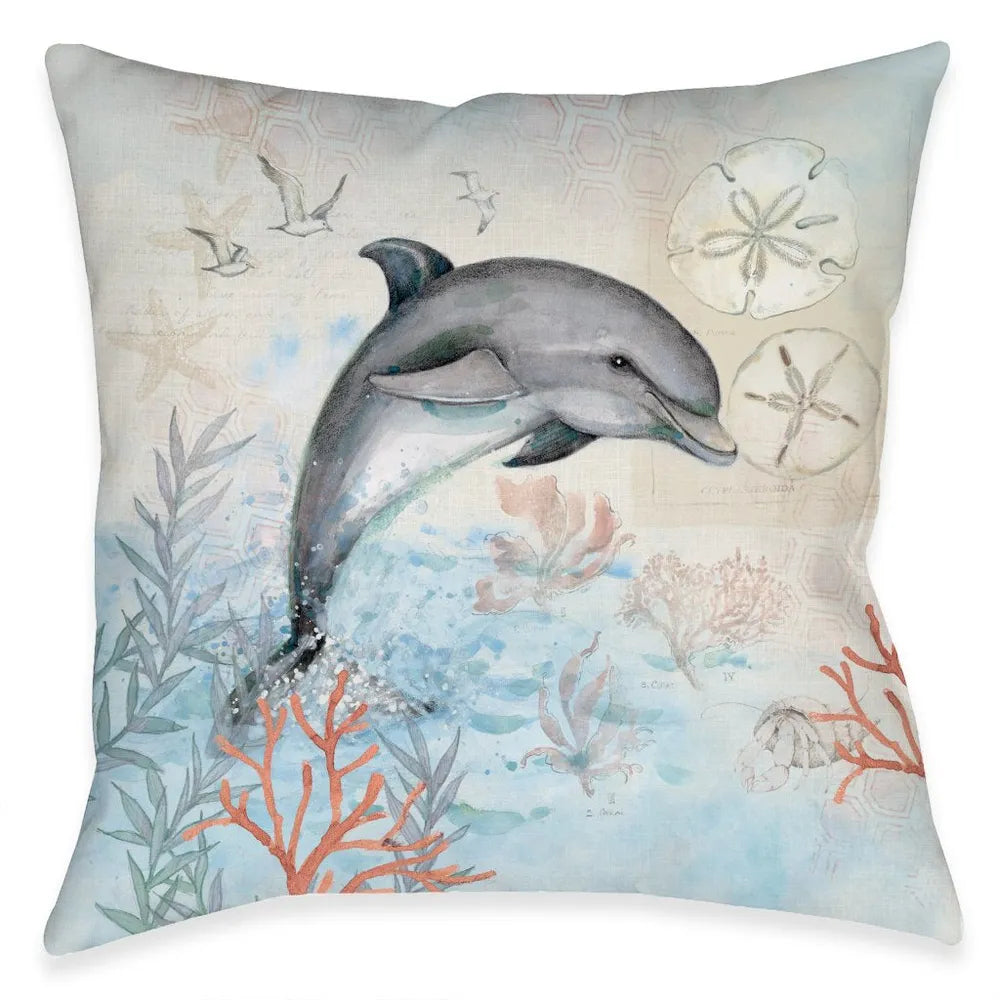 Shoreline Dolphin Outdoor Decorative Pillow