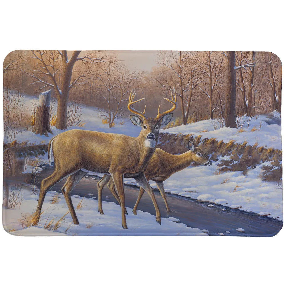 Snowy Deer Creekside Memory Foam Rug