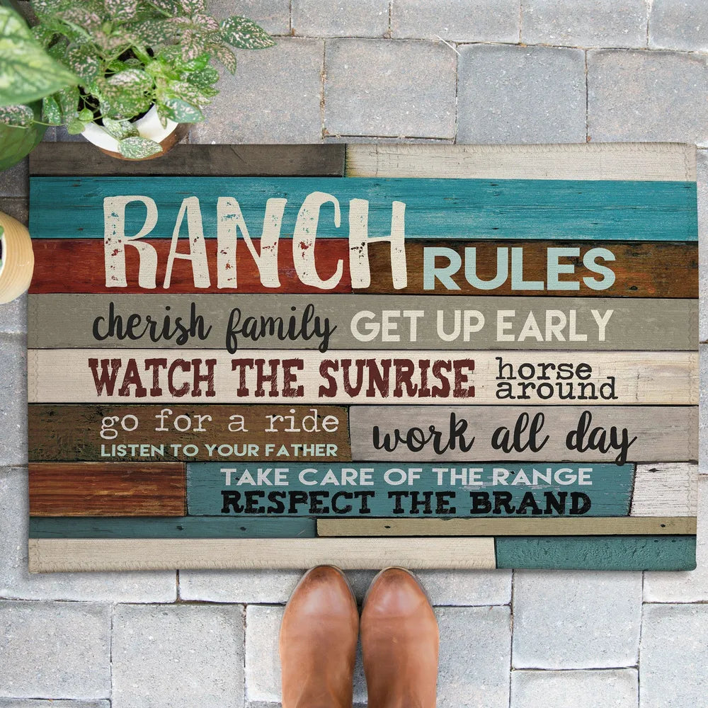 Southwest Ranch Rules Outdoor Door Mat