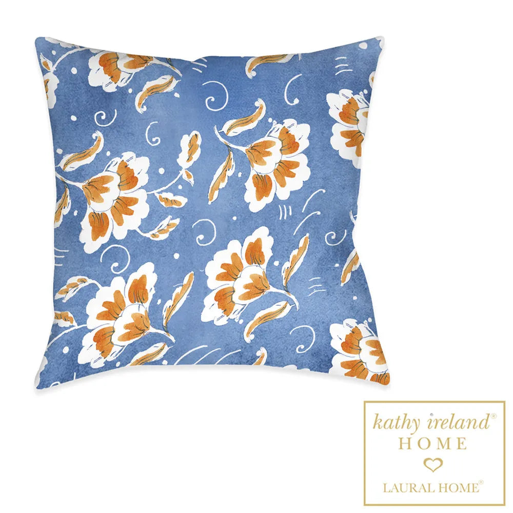 kathy ireland® HOME Spanish Botanica Dark Blue Outdoor Decorative Pillow