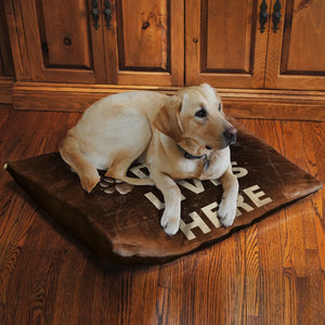Spoiled Dog 30" x 40" Fleece Dog Bed features the heading amongst paw prints and is set on a rich, brown background.