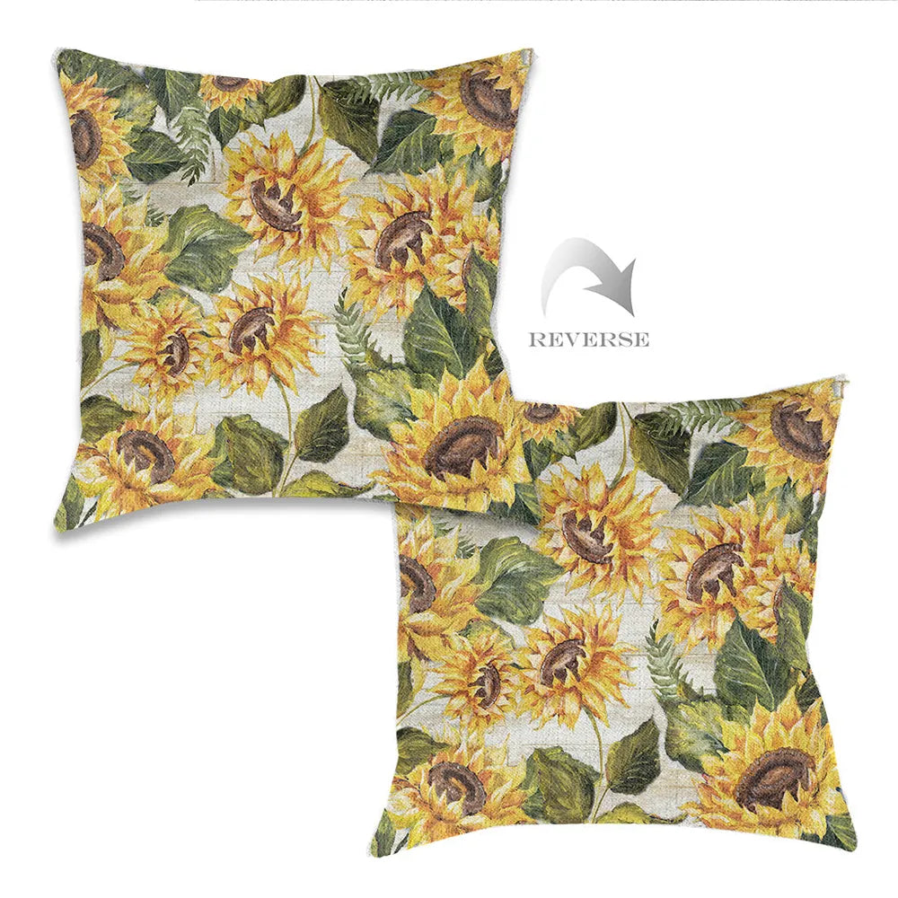 Sunflower on Shiplap Indoor Woven Decorative Pillow