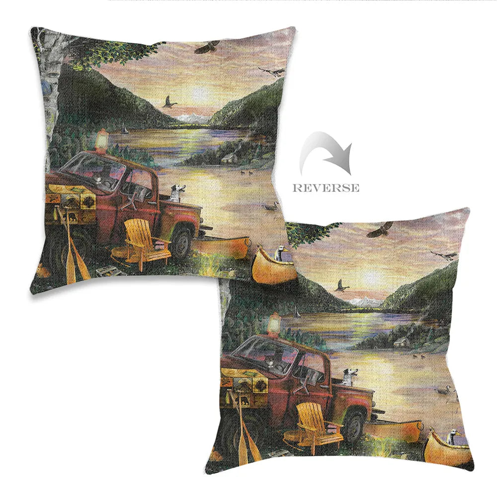 Sunset Lake Indoor Woven Decorative Pillow