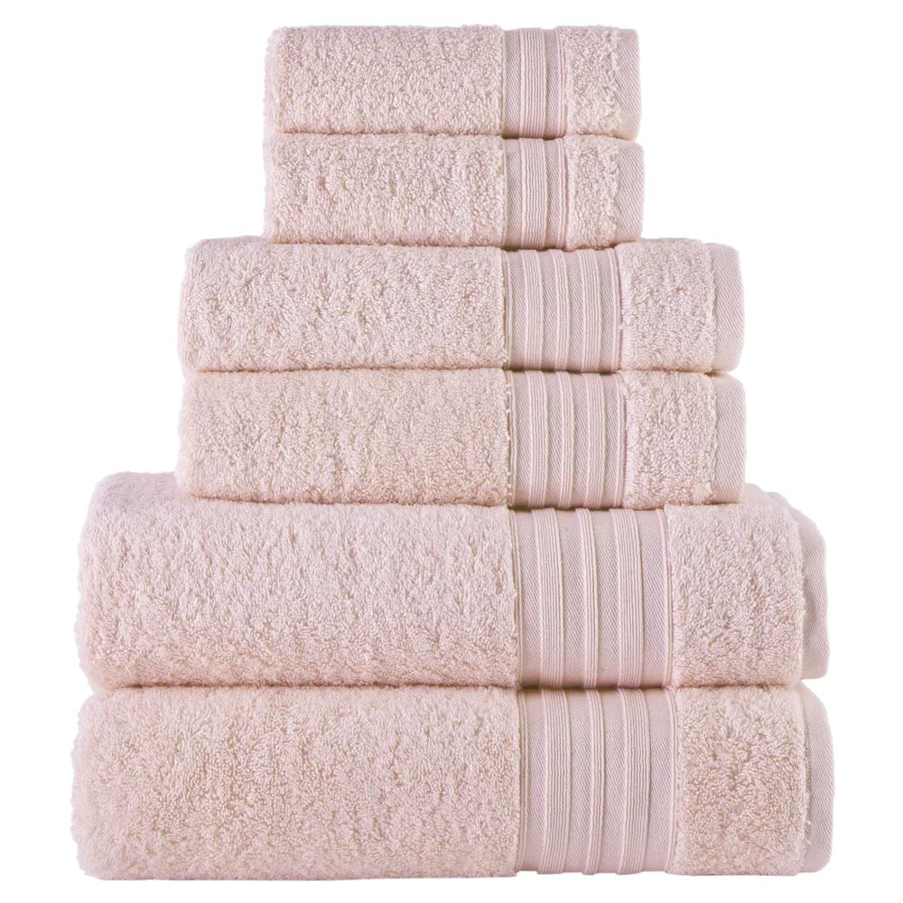 Welhome Soft Cotton Loop 6 Piece Bath Towel Set, Blush 