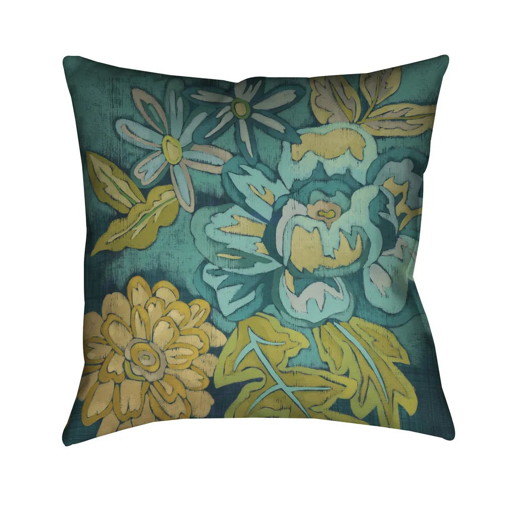 Teal Bouquet II Outdoor Decorative Pillow