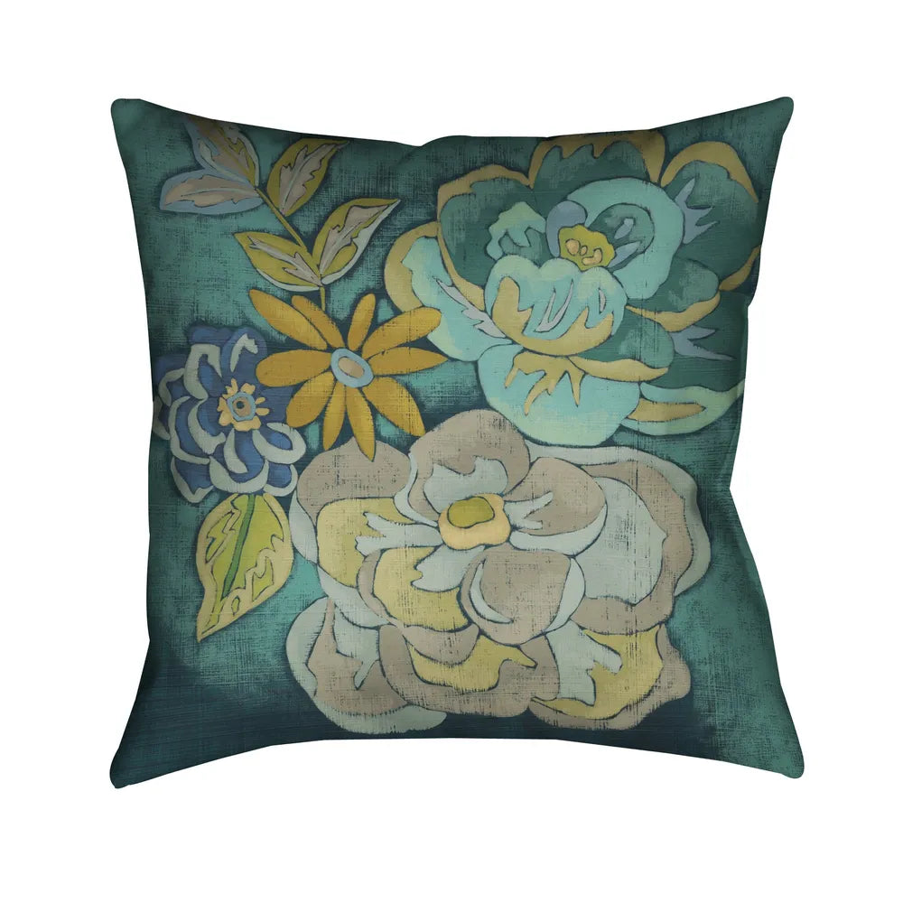 Teal Bouquet I Outdoor Decorative Pillow
