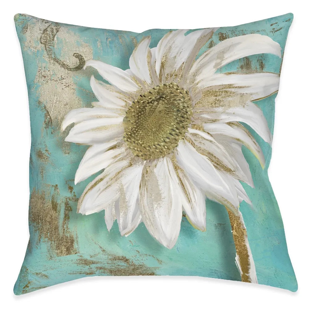 Teal Floral Sunflower Outdoor Decorative Pillow