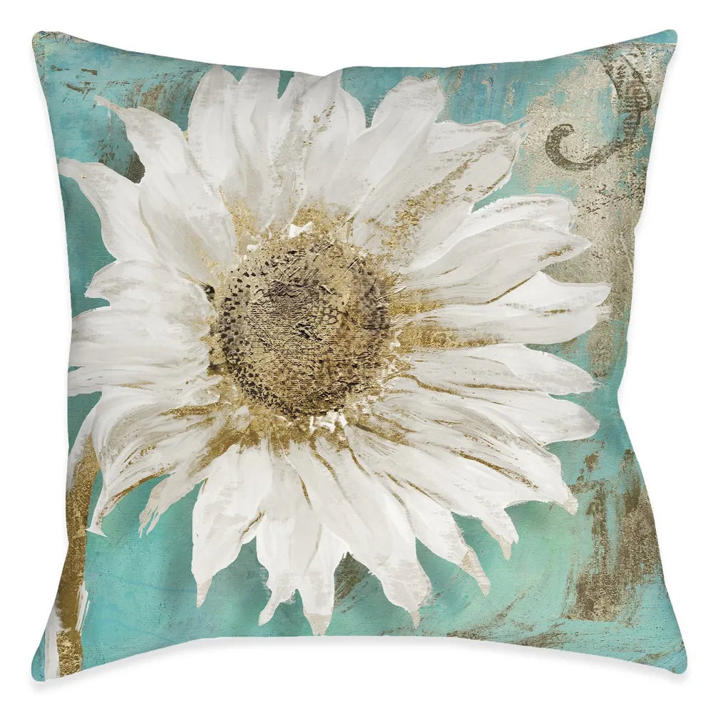Teal Floral Outdoor Decorative Pillow