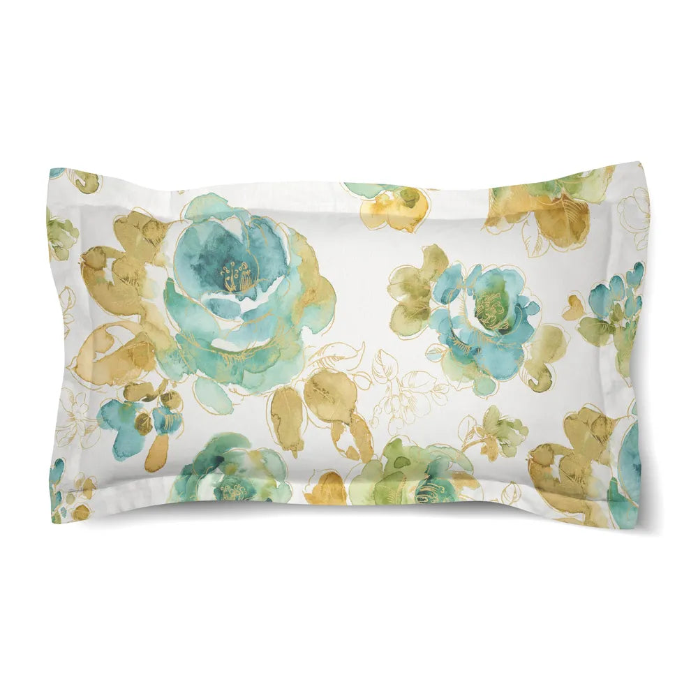 Teal Gold Floral Duvet Sham