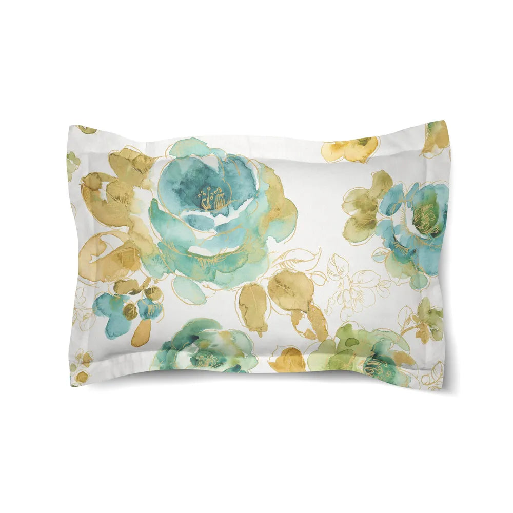 Teal Gold Floral Duvet Sham