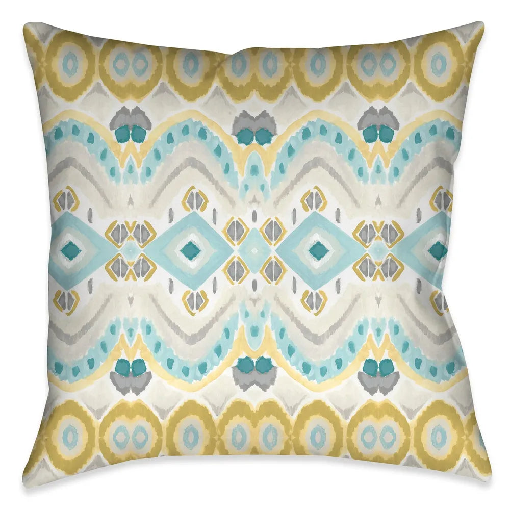 The design motif on this outdoor decorative pillow evokes a unique artistic hand quality exposing a beautiful tile-like impression through painterly strokes.