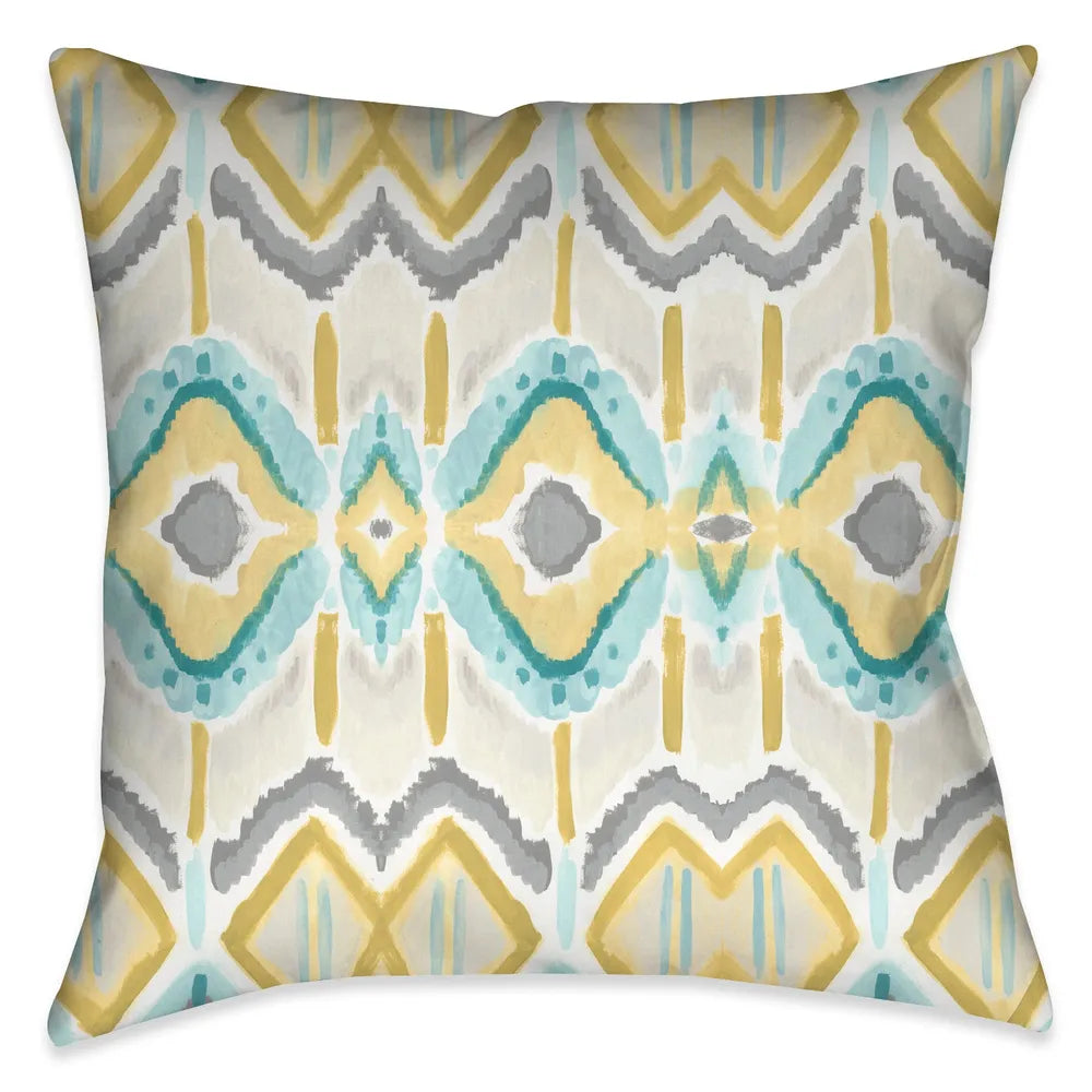 The design motif on this outdoor decorative pillow evokes a unique artistic hand quality, exposing a beautiful tile-like impression through painterly strokes.