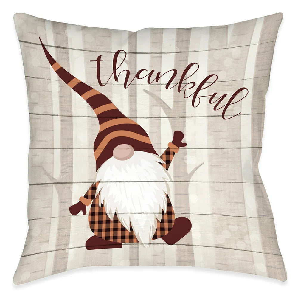 Thankful Gnome Outdoor Decorative Pillow