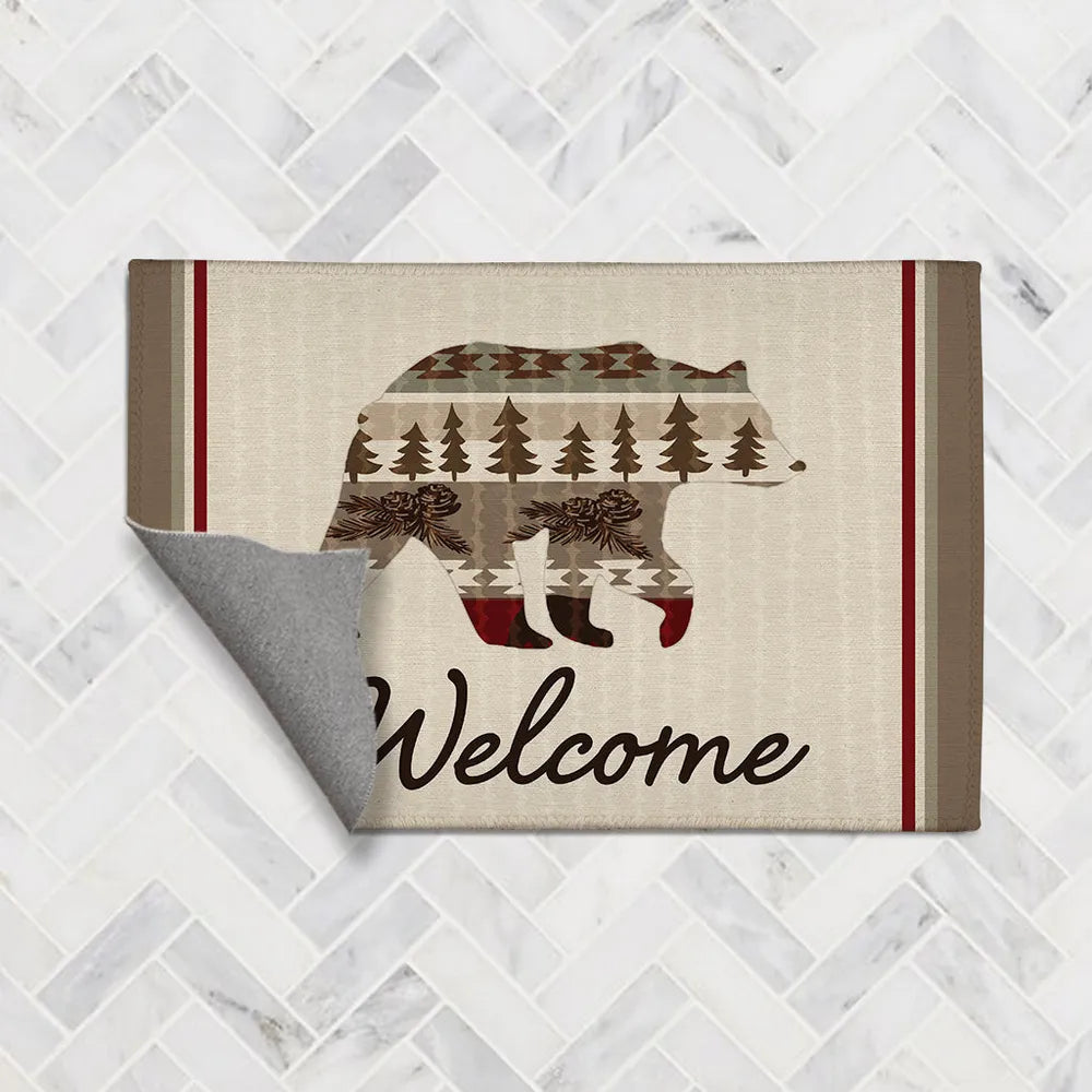 Tribal Lodge Bear Welcome Chenille Accent Rug